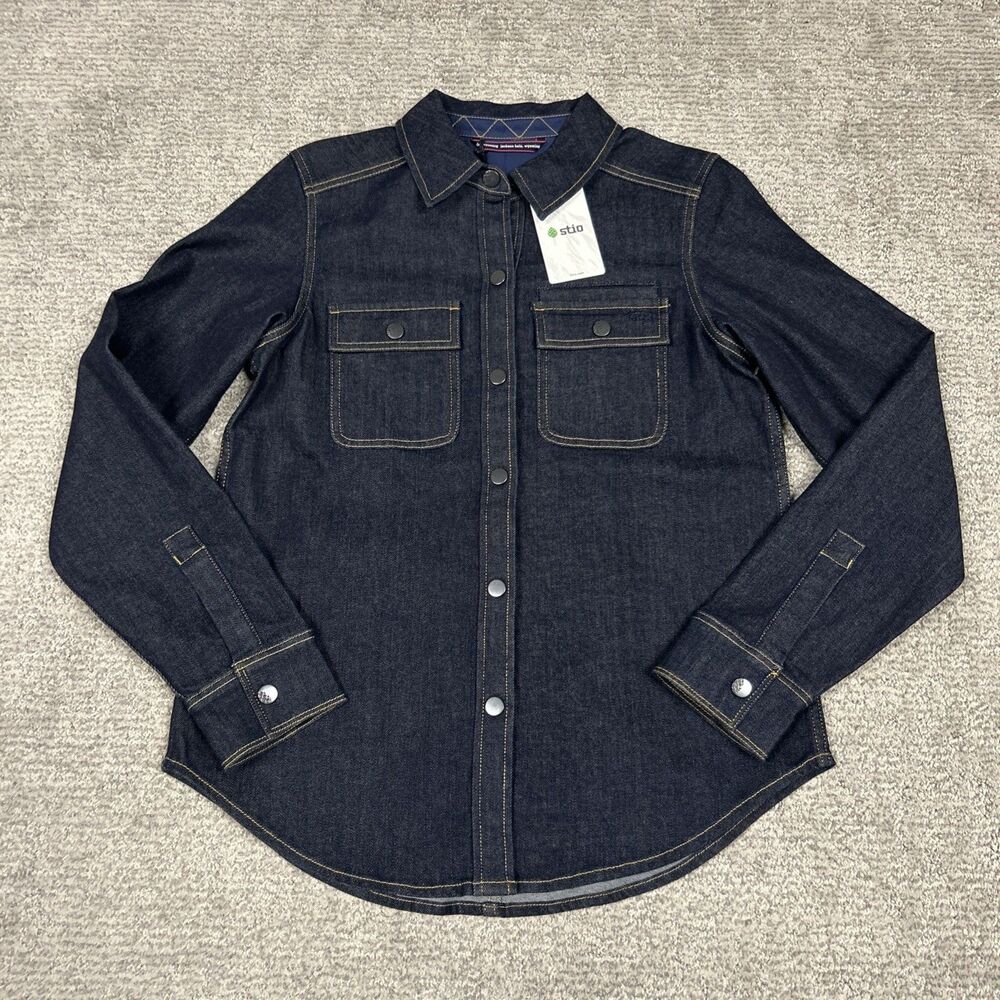 Stio Saratoga Denim Shirt Jacket Womens Small Shacket Snap Dark Blue New